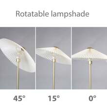 KUNJOULAM Pleated Floor Lamp, Gold Pole Floor Lamps, Simple Design Tall Lamp With Beige Lampshade, Standing Lamp For Living Room, Bedroom, Office, Home - 美規A型插(110-127V) - 查看 4