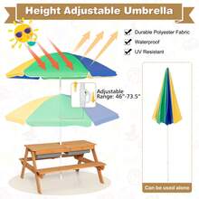 3-In-1 Kids Outdoor Picnic Water Sand Table With Umbrella Play Boxes - Yellow - View 4