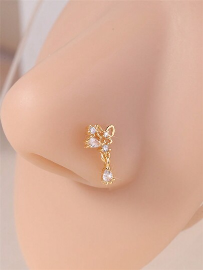 KARYOKO 1 pieza de aro colgante para la nariz para mujeres y niñas, de forma de mariposa con CZ blancos, en colores dorado y plateado, de tipo L para perforación de la nariz, joyería única para perforaciones, regalo de fiesta, 20G