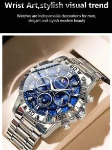 Sports Men Watch Waterproof Chronograph Men's Watches Luminous Stainless Steel Luxury Watch For Man Quartz +Box,1PC