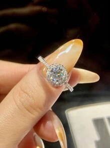 ESBERRY 一枚碳化矽螢石鑽石戒指,承諾戒指,週年紀念戒指,s925純銀戒指,豪華珠寶女性禮物,新娘珠寶 - 銀色 - 查看 4