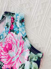 1件女婴豹纹无袖连体衣，夏季 - 藏蓝色 - 查看 5