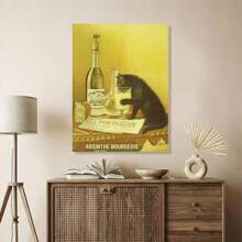 1入組搞笑貓咪從玻璃杯中飲香檳壁畫，復古版畫印刷，經典油畫裝飾，適用於客廳和臥室的裝飾畫，19.6*27.6英寸，無框 - A - 查看 3