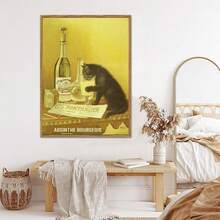 1入組搞笑貓咪從玻璃杯中飲香檳壁畫，復古版畫印刷，經典油畫裝飾，適用於客廳和臥室的裝飾畫，19.6*27.6英寸，無框 - A - 查看 5