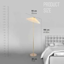 KUNJOULAM Pleated Floor Lamp, Gold Pole Floor Lamps, Simple Design Tall Lamp With Beige Lampshade, Standing Lamp For Living Room, Bedroom, Office, Home - 美規A型插(110-127V) - 查看 3