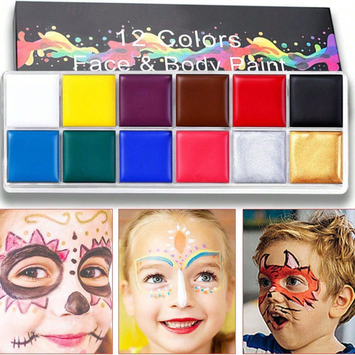 12 Colors Halloween Mardi Gras Makeup Face Paint Body Paint Oil Palette