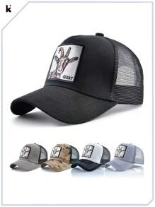 KKISSBAOBEI 1pc Trucker Hat With Embroidered Goat Patch, Suitable For Casual, Sports, Travel Use