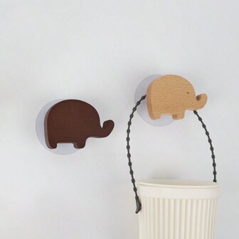 1pc/2pcs/3pcs Cute Wooden Cartoon Animal Hook, With Adhesive Back, Durable And Lovely, For Clothes And Hat, Made Of Solid Wood