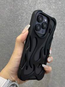 全新设计镂空火焰纹散热哑光油画保护手机壳适用于 11/12/13/14/15/16 Pro/Pro Max，创意个性化防指纹防摔保护套配件 - 黑色 - 查看 4