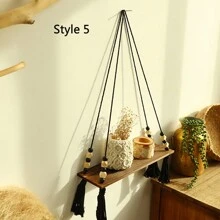 1 st Macrame Vägghängande Växtdekor Hylla Inomhus Utomhus Flytande trähylla Dekorativ, handgjord rep Boho-hyllor för växter - Multifärgad - Visa 15