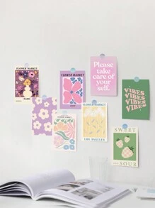 Artystyczny kwiatowy wzór mini plakat, DIY dekoracyjne naklejki na karty, dekoracje ścienne do sypialni/salonu, losowe kolorowe naklejki w kropki, plakaty, naklejki, sztuka ścienna, wiosenne elementy dekoracyjne odśwież swój dom, naklejki dekoracyjne Rama
