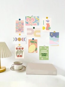 Artystyczny kwiatowy wzór mini plakat, DIY dekoracyjne naklejki na karty, dekoracje ścienne do sypialni/salonu, losowe kolorowe naklejki w kropki, plakaty, naklejki, sztuka ścienna, wiosenne elementy dekoracyjne odśwież swój dom, naklejki dekoracyjne Rama