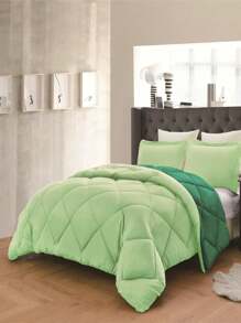 3PC Reversible 2-Tone Comforter Set With 2 Pillow Shams - 2 Different Colors! Duvet Insert - Sage & Hunter Green - View 3
