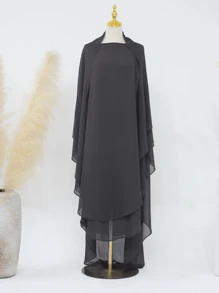 Khăn trùm đầu bằng vải voan hai lớp nâng cấp một màu trơn, phụ kiện abaya thời trang và khăn che mặt dài thanh lịch cho trang phục dự tiệc hàng ngày, khăn trùm đầu mềm mại, quần áo che mặt - Nhiều màu - Xem 8