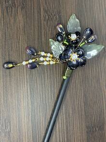 女士優雅檀香木髮夾，中國風流蘇髮夾，日常佩戴飾品，波西米亞風蘇髮夾，儉約旗袍髮飾，街頭時尚配件，休閒髮髻木製髮夾，木質頭飾配件 - 黑色 - 查看 3