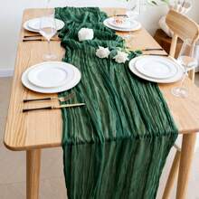 1pc 35.4*70.9/118.1/157.5in Gray-Blue Balinese Chiffon Table Runner, Bohemian Style Table Decor Sheer Fabric, Romantic Wedding, Birthday Party, Christmas Table Decoration Decor,Home Decor