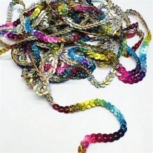 1 szt. 5 jardów 6 mm wstążka z cekinami, okrągłe płaskie cekiny, laserowo brokatowe cekiny do rękodzieła, szycia, akcesoriów, lamówka z cekinami