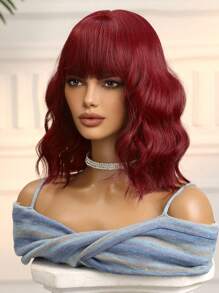 14 "Short Curly Wavy Wig With Bangs Red Wavy Wig For Women Synthetic Heat Resistant Wig For Women Girls Daily Party Cosplay Halloween Wig Holiday Gift