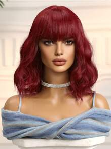 14 "Short Curly Wavy Wig With Bangs Red Wavy Wig For Women Synthetic Heat Resistant Wig For Women Girls Daily Party Cosplay Halloween Wig Holiday Gift
