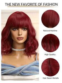 14 "Short Curly Wavy Wig With Bangs Red Wavy Wig For Women Synthetic Heat Resistant Wig For Women Girls Daily Party Cosplay Halloween Wig Holiday Gift