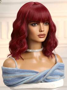 14 "Short Curly Wavy Wig With Bangs Red Wavy Wig For Women Synthetic Heat Resistant Wig For Women Girls Daily Party Cosplay Halloween Wig Holiday Gift