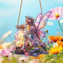 1 Peça Suncatcher em forma de jarra de mason de acrílico com 4mm de espessura, Placa decorativa de arte de parede, Decoração multiuso de princesa fada para quarto, sala de estar, cozinha, portas, janelas e jardim