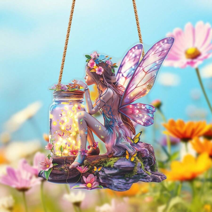 1 Peça Suncatcher em forma de jarra de mason de acrílico com 4mm de espessura, Placa decorativa de arte de parede, Decoração multiuso de princesa fada para quarto, sala de estar, cozinha, portas, janelas e jardim