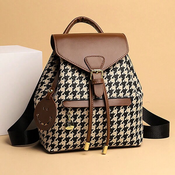 Printed Pattern Shoulder Bag, Simple Fashion Lattice Large Capacity Women's Shoulder Bag