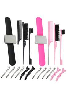 10 件套假发造型工具套装（3 件套梳子、眉刷、小刷子、尖头梳、6 件发夹、1 件磁性腕带、造型师收纳盒），假发造型用品 - 彩色 - 查看 2