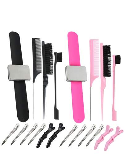 10 件套假发造型工具套装（3 件套梳子、眉刷、小刷子、尖头梳、6 件发夹、1 件磁性腕带、造型师收纳盒），假发造型用品