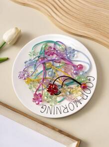 6入組/7入組兒童多彩雙股辮髮圈，可愛卡通花兔橡膠筋，適用於多款小女孩馬尾髮型