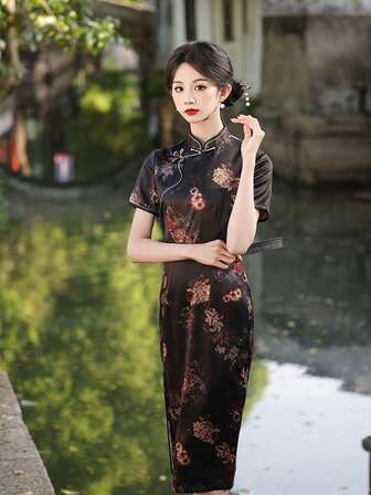 New Improved Republic Style Summer Cheongsam Dress, Young Women's Slim Fit Vintage Chinese Dress For Daily Wear