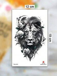 1 张大尺寸人体艺术临时纹身贴纸，男女皆宜，黑色逼真的动物图案狮子玫瑰花朵图案，防水假纹身，持续 2-5 天，遮盖疤痕，可用于手臂手腕肩膀腿腰颈手胸部大腿手指脚踝，适用于派对、礼物、度假、身体装饰 - 黑色 - 查看 7