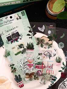 3pcs Simple And Elegant Pattern Scrapbook Stickers, Flowers, Feathers, Green Plants, Art Supplies And Other Delicate Life Scene Pattern Sticker Packs, DIY Magazines, Garbage Diary Supplies, Learning Stationery And Gift Cover Decorative Stickers - Multicolor - View 8