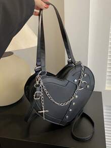 Bolso de hombro con forma de corazón de uñas de de moda - Negro - Ver 1