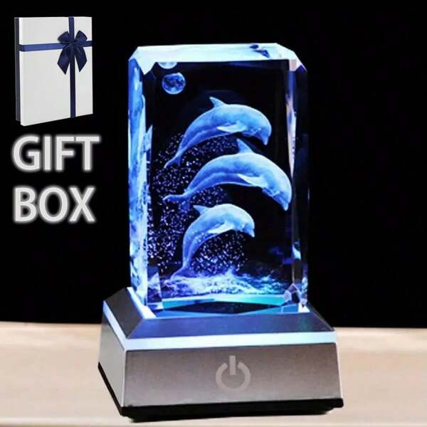 Color-Morphing USB Dolphin LED Crystal Night Light - Touch-Controlled, Elegant Bedroom Decor & Gift
