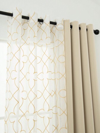 4 paneler Beige mörkläggningsgardiner, broderade skira draperier för mörkläggning av rummet, solskydd och värmeisolering, perfekt för inredning i vardagsrum, sovrum och matsal