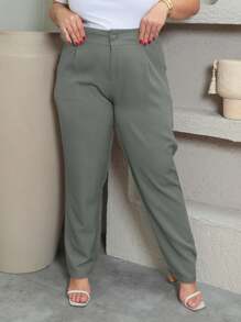 Women's Tailored Pants With Button Plus Size GG To G3 - Grey - View 1