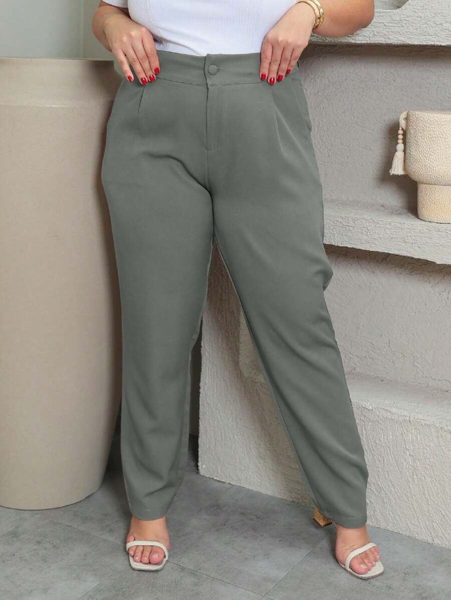 Women's Tailored Pants With Button Plus Size GG To G3 - Grey - View 1
