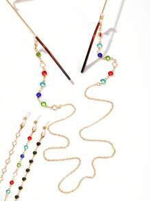 1 件金属边水钻眼镜链，太阳镜防掉链，眼镜装饰挂绳，彩色水钻装饰眼镜链，适合度假和旅游眼镜装饰 - 多色 - 查看 1