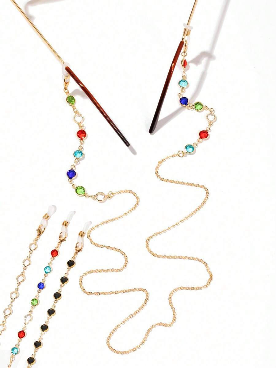 1 件金属边水钻眼镜链，太阳镜防掉链，眼镜装饰挂绳，彩色水钻装饰眼镜链，适合度假和旅游眼镜装饰 - 多色 - 查看 1