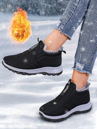 Plus Size Thickened Fleece Snow Boots For Women, Winter Warm Casual Boots With Anti-Slip Sole, Outdoor Fashionable Flat Boots, All-Match Comfortable Snow Boots