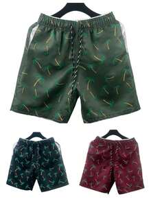 KIT 3 Men's Coconut Tree Shorts/Bermuda Shorts Beach Sport Gym Casual Comfort - 軍綠色 - 查看 1