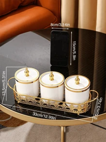1 set Tarros de almacenamiento de plástico elegantes, de estilo creativo y de alta gama