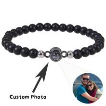 Pulseira personalizada com projeção de pedra natural de 6 mm, presente comemorativo para casais, preta, prateada, elegante, colorida, vintage, simples, unissex, casual, fofa, personalizada, única, presente ideal para ele, presente ideal para ela, namorado, namorada, pai, mãe, família, amigos, para aniversários, para formatura, para baile de formatura, para festa, temporada de bailes de formatura
