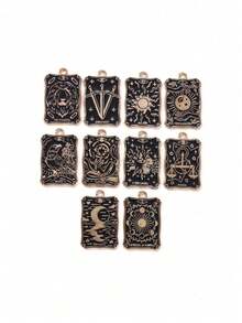 10入組/套隨機卡片形狀合金吊墜、耳環、項鍊配件,用於diy黑色哥德風格搭配、鑰匙扣 - 牌 - 查看 1