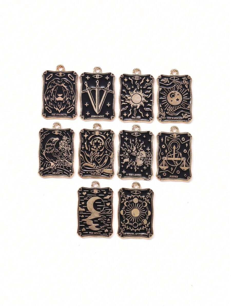 10入組/套隨機卡片形狀合金吊墜、耳環、項鍊配件,用於diy黑色哥德風格搭配、鑰匙扣 - 牌 - 查看 1