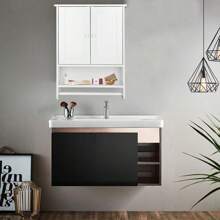Modern Simple Toilet Bathroom Wall Cabinet Bathroom Mirror Cabinet Bathroom Storage Cabinet Minimalist White Board Style