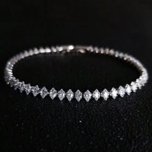 1pc 2.5*5mm Horse Eye Cubic Zirconia Copper Bracelet, Fashionable And Simple, Unisex Tennis Bracelet With Diamond Rows, Platinum Plated