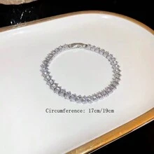 1pc 2.5*5mm Horse Eye Cubic Zirconia Copper Bracelet, Fashionable And Simple, Unisex Tennis Bracelet With Diamond Rows, Platinum Plated